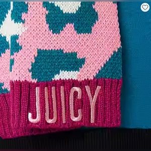 🆕JUICY COUTURE THICK PINK/TEAL ANIMAL PRINT EMBROIDERED LUXE SCARF OS